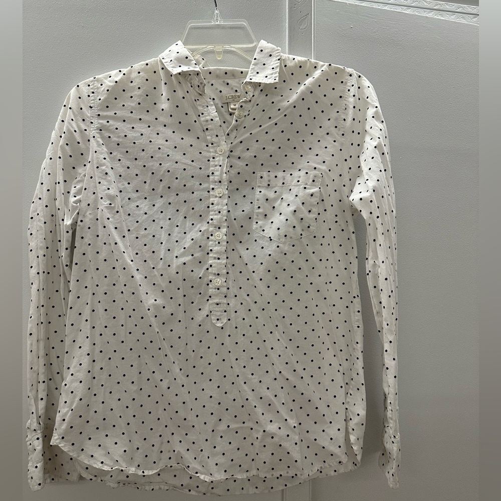 J-CREW White Polka Dot Oxford Women’s Shirt